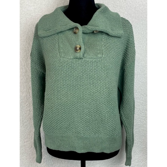 MADEWELL • Green Canby Button Mockneck Knit Sweater, M - Picture 6 of 16